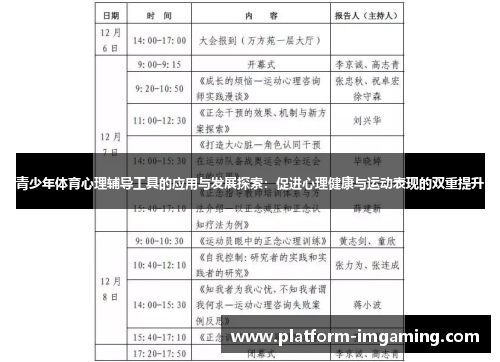 青少年体育心理辅导工具的应用与发展探索：促进心理健康与运动表现的双重提升