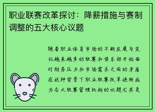 职业联赛改革探讨：降薪措施与赛制调整的五大核心议题